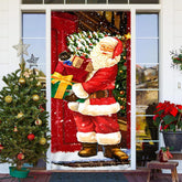 Aperturee - Red Santa Claus Gift Snowy Christmas Door Cover